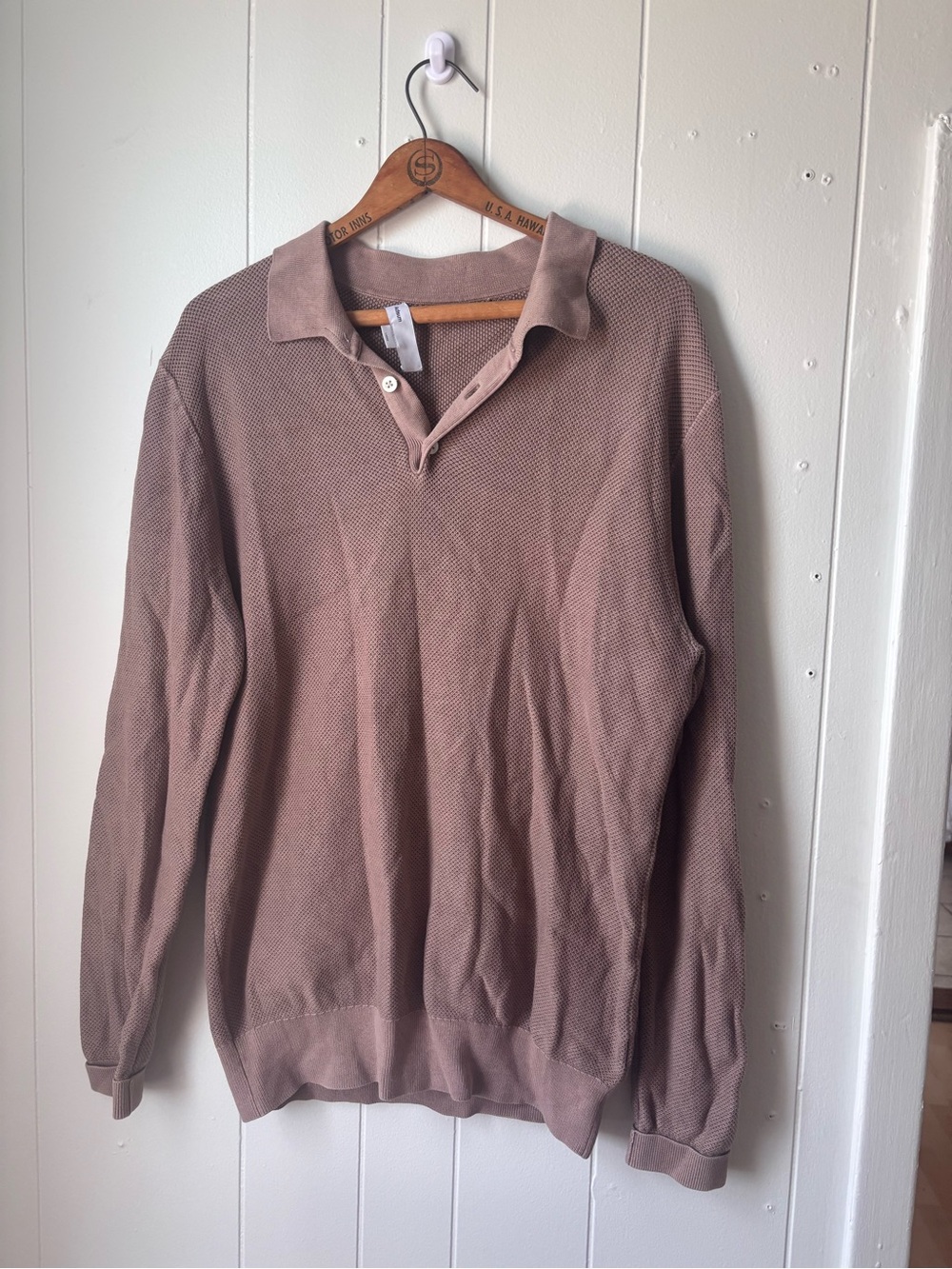 Adsum Men's Long Sleeve Polo Sweater in Mauve Large